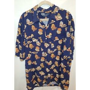 Vintage Polo Ralph Lauren Button up Shirt Men's XL All Over Print Hats